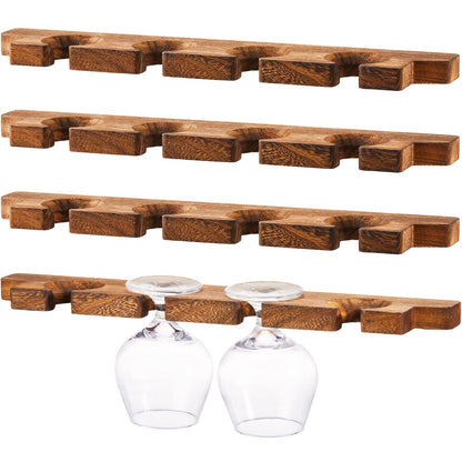Ripeng 4 Pcs Wall Mounted Wood Stemware Rack Champagne Holder Rustic Wine Glass Hanging Shelf Wood Floating Glassware Wall Holder for Party Kitchen Bar Organizer 17 x 3 x 0. 8 Inch (Dark Brown)