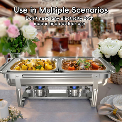 SIFER Chafing Dishes for Buffet 9Qt 4 Pack with Multi-Size Food Pans-Screwless Installation Chafing Dish Buffet Set,Foldable Handles Stacking Design,Stainless Steel for events,Silver