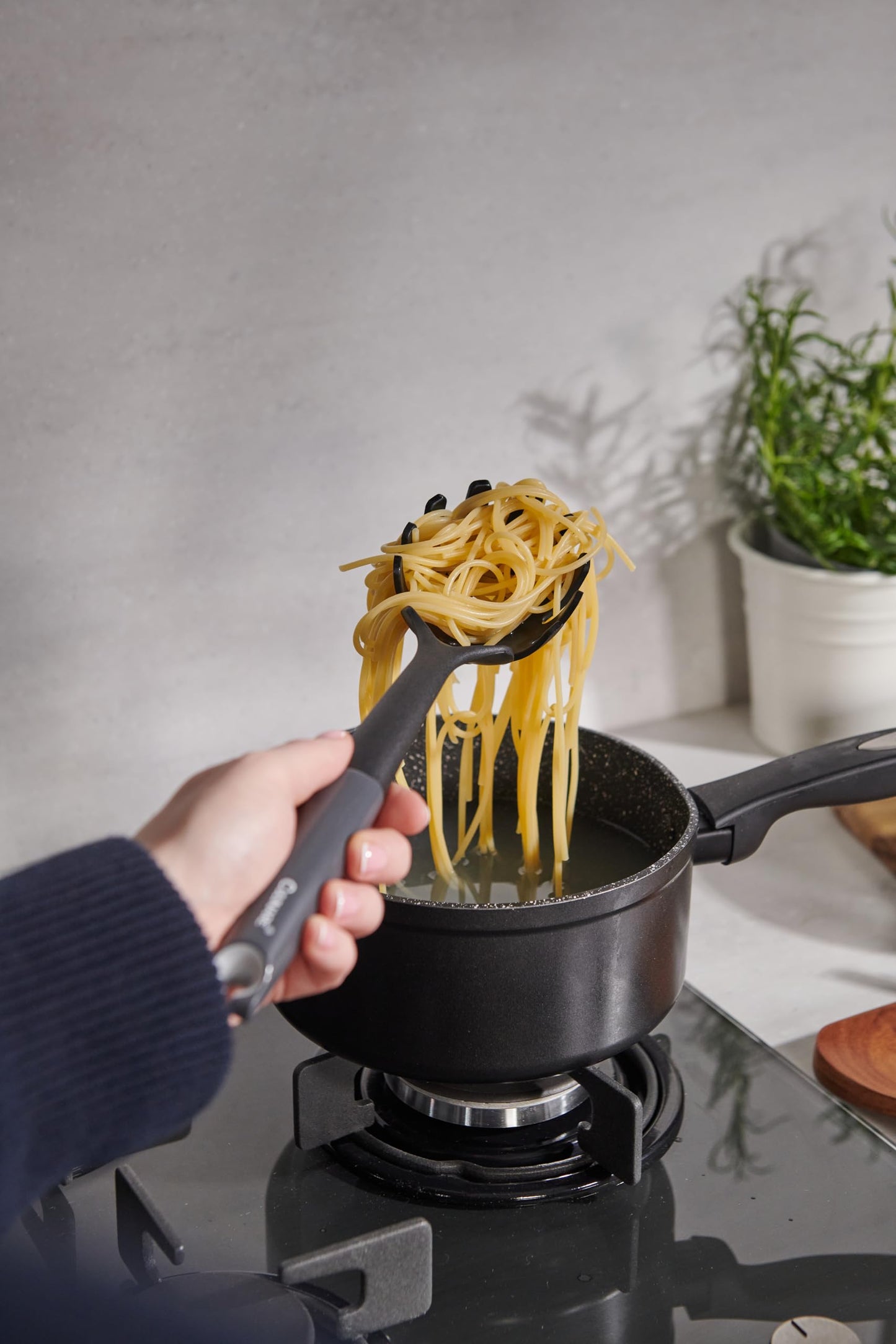Culinare Spaghetti Spoon with Portion Measure, Heat Resistant Pasta Server Safe for Non Stick Cookware, Dishwasher Safe