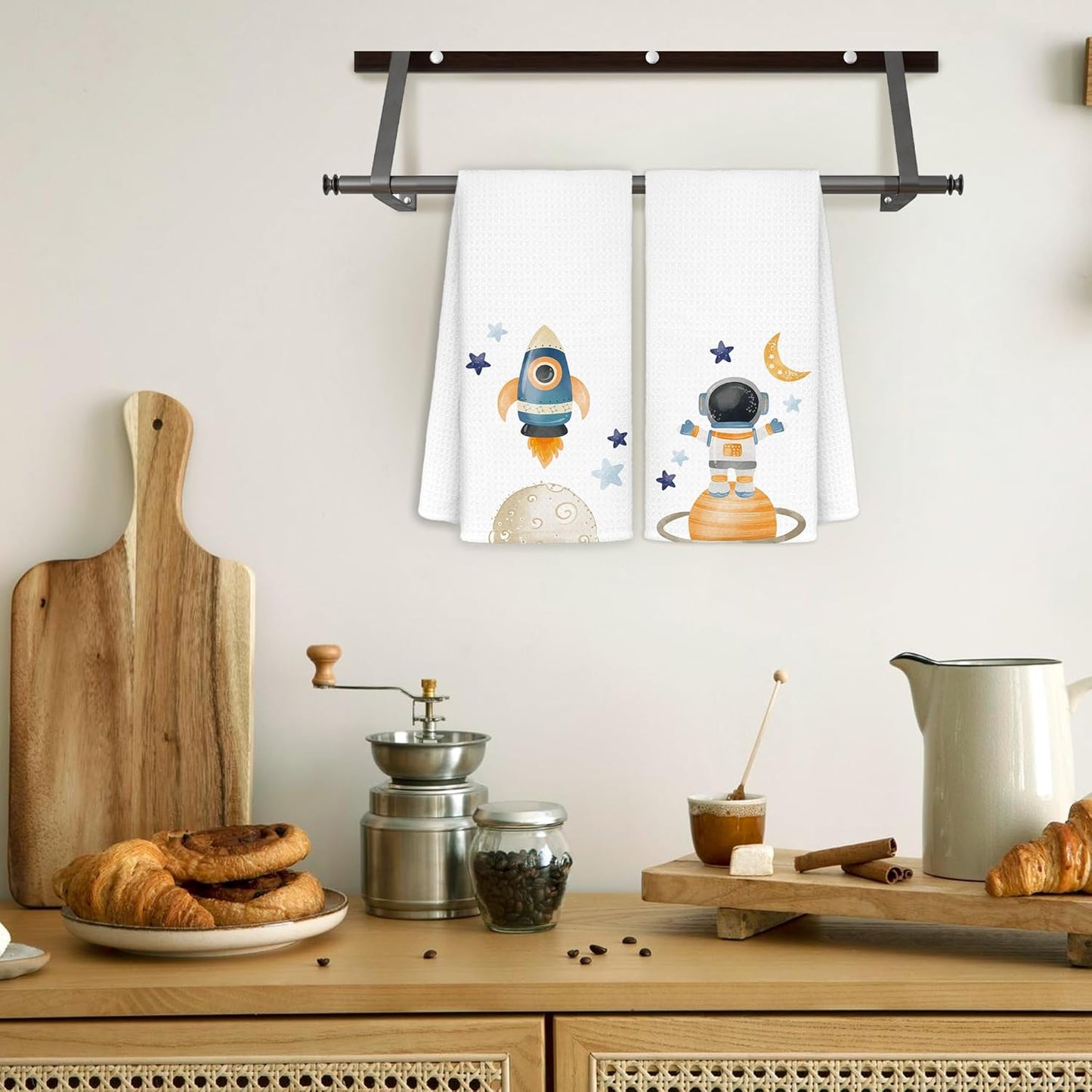 1624 Set 2 Outer Space Room Nursery Decor, Kids Towels for Bathroom, Astronaut Decorative Gifts for Kids, Space