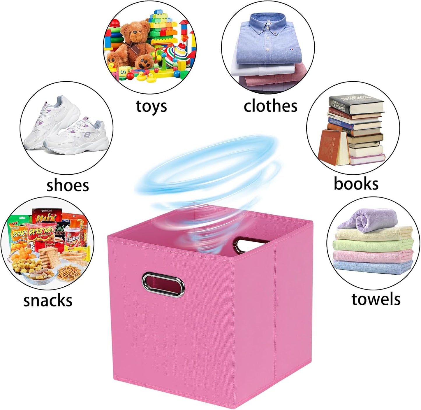 Fabric Storage Bins Cube, 11x11x11 Fabric Cubby Organizer Baskets with Handle, Set of 2 Foldable Storage Boxes (Pink)