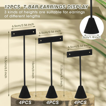 Marsui 12 Pcs Earring Display Set T Bar Earring Display Stand with 3 Heights Earrings Stand for Jewelry Vendors (Black)