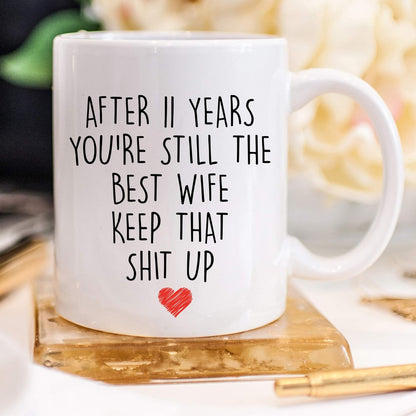 YouNique Designs 11 Year Anniversary Coffee Mug for Her, 11 Ounces, 11th Wedding Anniversary Cup for Wife