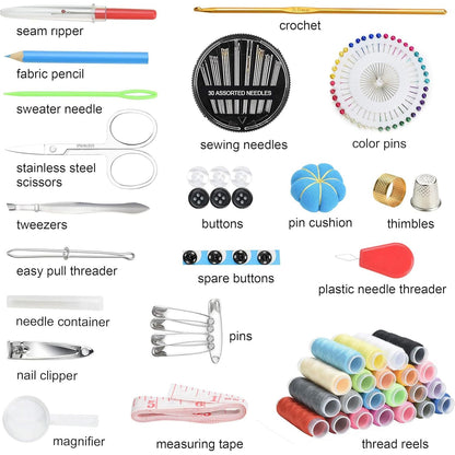 Marcoon Sewing KIT, DIY Sewing Supplies with Sewing Accessories, Portable Mini Sewing Kit for Beginner, Traveller and Emergency Clothing Fixes, with Premium Black Carrying Case (B)