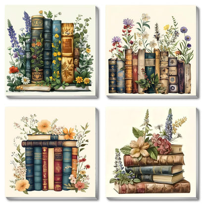 Fotasmua 4 Pack Framed Paint by Numbers for Adult, Book Paint by Numbers Kit for Adults Kids, DIY Flowers Acrylic Painting on Canvas for Home Wall Art Decor 8 x 8 Inch