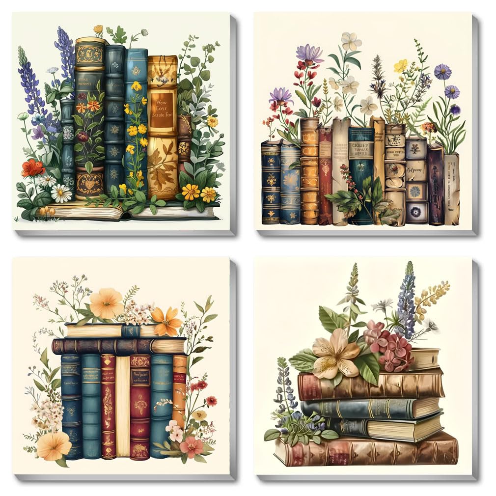 Fotasmua 4 Pack Framed Paint by Numbers for Adult, Book Paint by Numbers Kit for Adults Kids, DIY Flowers Acrylic Painting on Canvas for Home Wall Art Decor 8 x 8 Inch