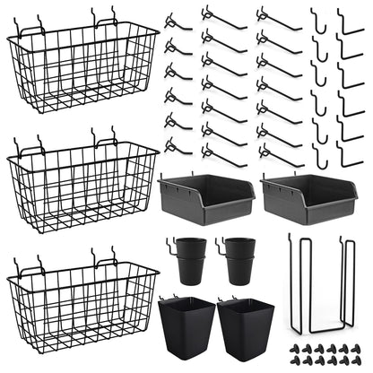 Pegboard Basket Organizers, Peg Board Large Baskets Hooks Bins Cups Tool Organizer 42 Pack Set, Wall Storage Display Hanging Accessories for Craft Office Stadio Shed Garage Organization (Black)