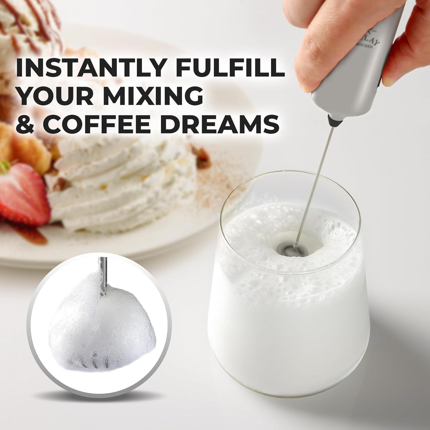 Zulay Kitchen Mini Milk Frother Handheld - Electric Mixer - Portable Wand for Coffee, Lattes, Cappuccino, Hot Chocolate