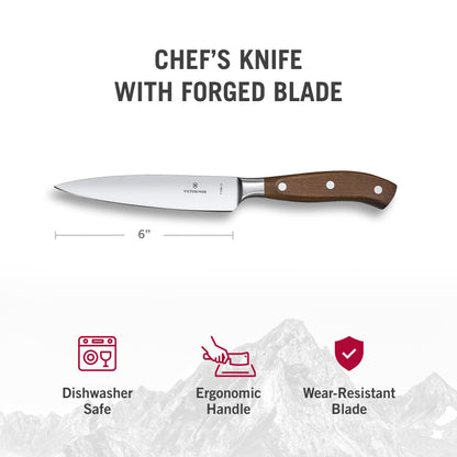 Victorinox Grand Maitre Forged Chef's Knife - Sharp Kitchen Knife for Cutting Herbs, Vegetables & Meat - Premium Kitchen Accessory - Wood Handle, 6"