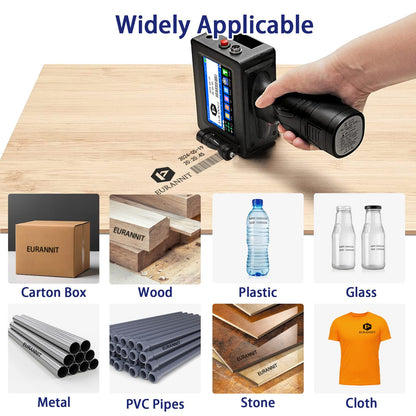 Eurannit Handheld Inkjet Printer 1 in, E15-1 Portable Handheld Printers with ER521 Black Ink Cartridge, Handheld Inkjet Printer Gun for Text QR Barcode Batch Number Logo Date Label Printer