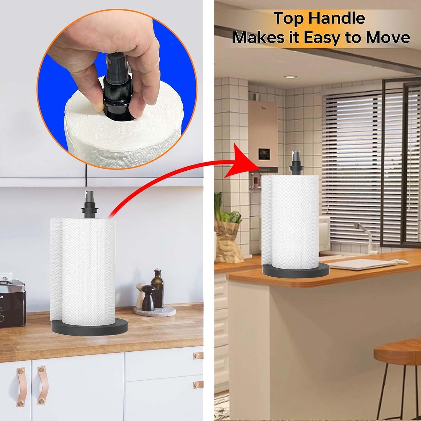 2 1 Countertop in Paper Towel Holder with Spray Bottle, Paper Towel Holder One-Handed Operation with Non Slip Weighted