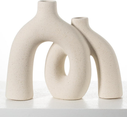 Set CEMABT Modern Nordic Boho Vase - Elegant Beige Matte Ceramic Home Decor for Living Room, Bookshelf, Mantel