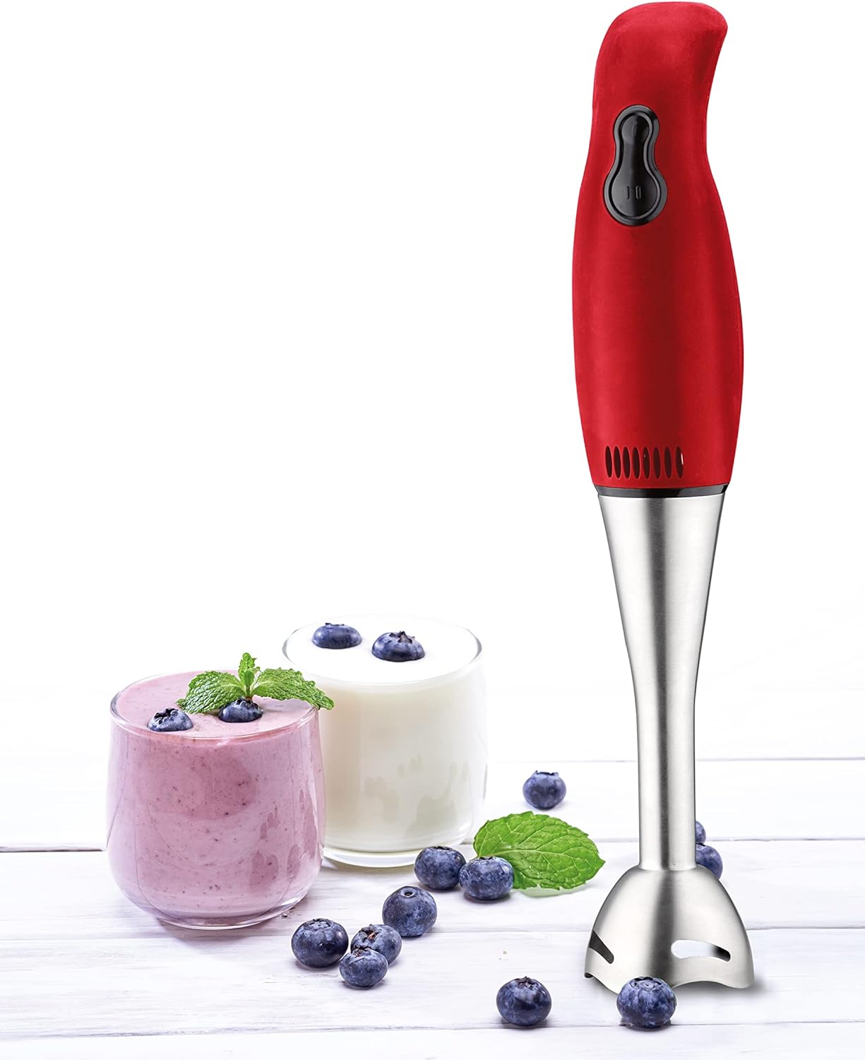 Courant 2-Speed Hand Blender - 200W Stainless Steel Leg, Easy to Clean, Red