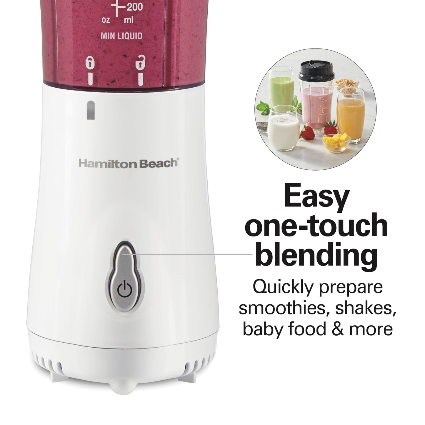 Hamilton Beach Portable Blender for Shakes and Smoothies, 14 Oz BPA Free Travel Cup & Lid, Durable Stainless Steel Blades, Personal Smoothie Blender, White ( 51101V)
