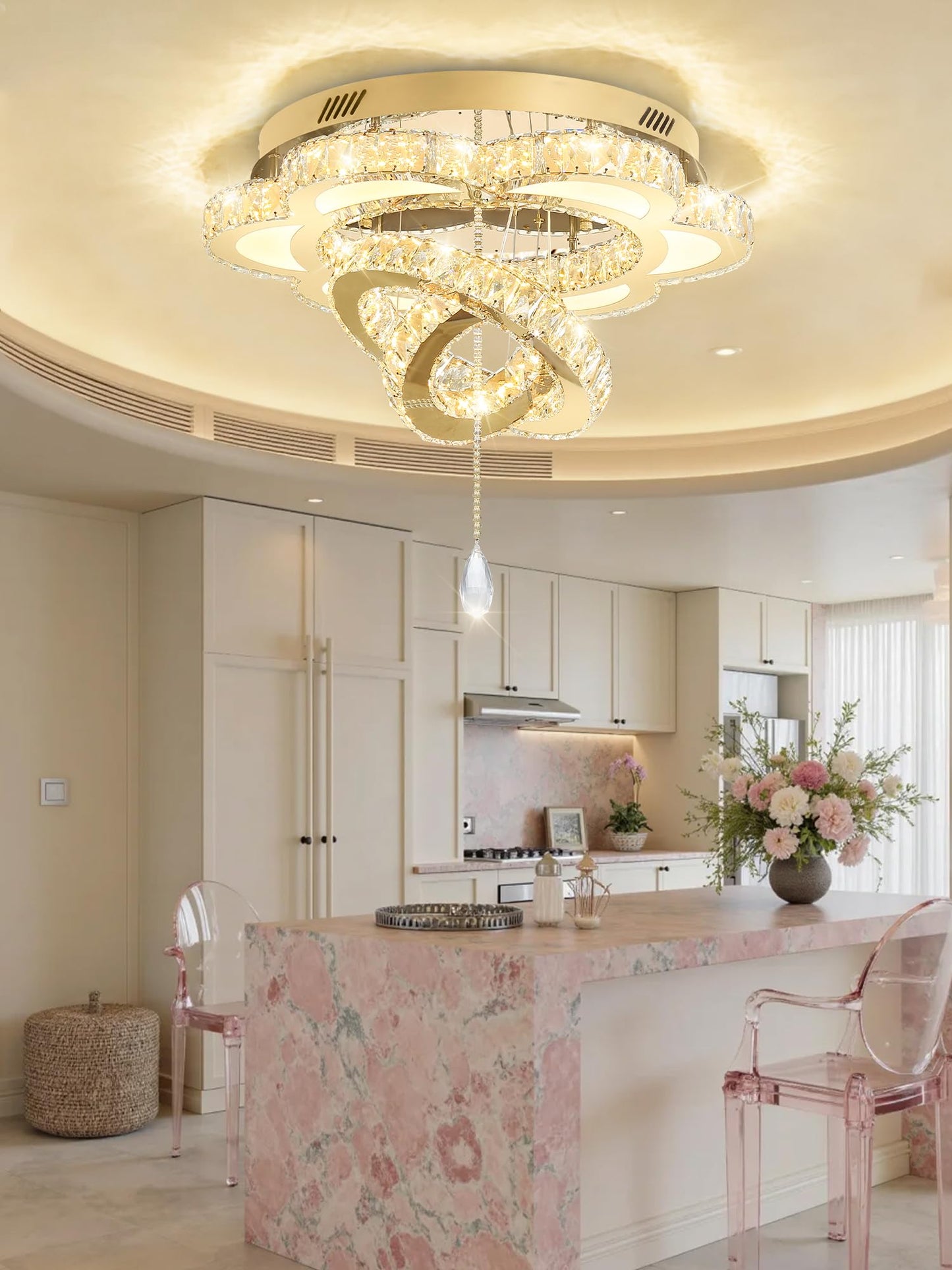 ykolupty W24 Modern Crystal Gold Chandelier for Living Room Dining Room,Bedroom, Entrance Ceiling Light Lamparas de techo LED Dimmable 2700K-6000K