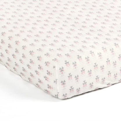 Lush Decor Baby Elephant Stripe Geo Soft & Plush Fitted Crib Sheet, 52"x 28" x 9", Pink & Gray