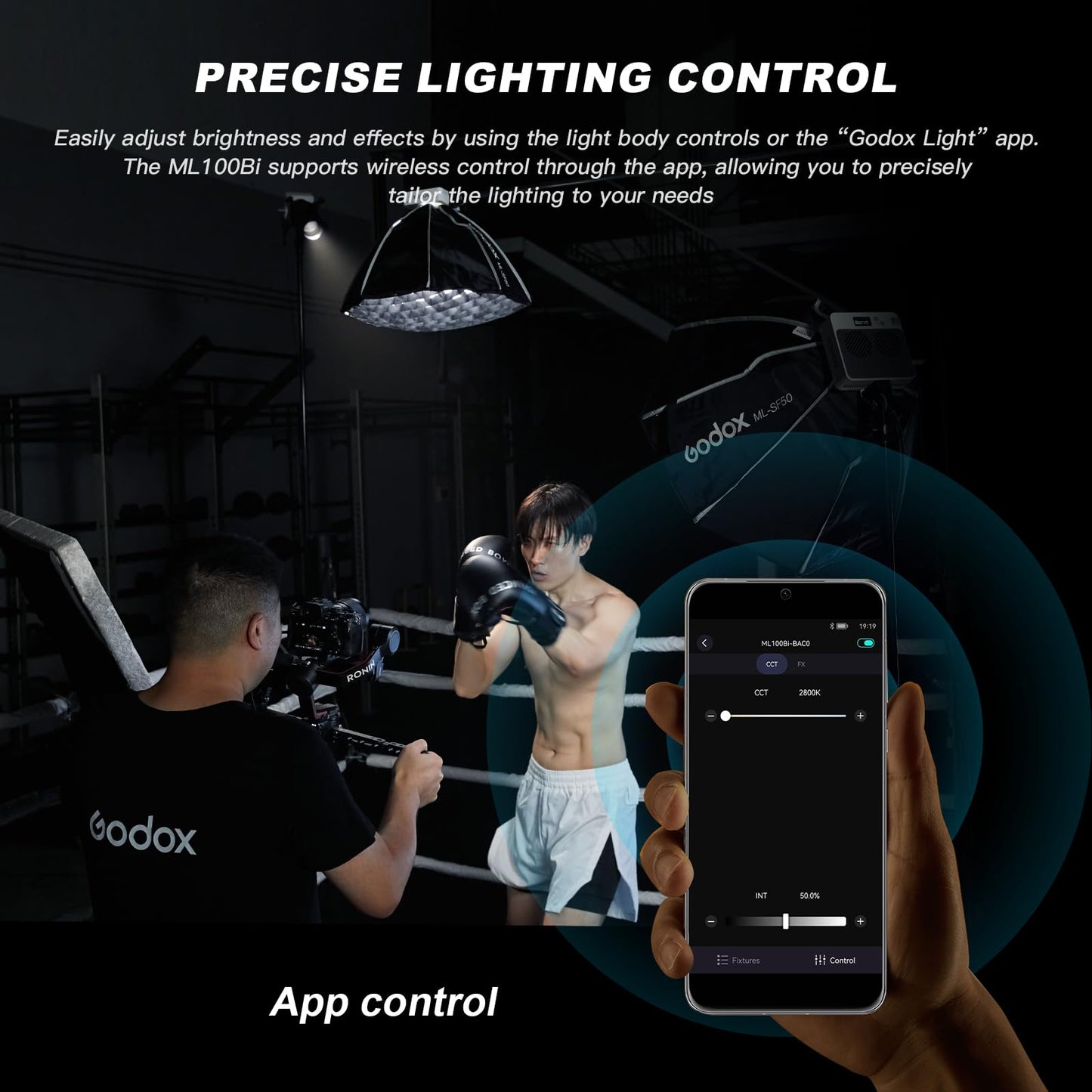Godox ML100Bi 120W LED Video Light with Battery Grip, 2800K-6500K Bi-Color Continuous Output LED Video Light for Filming, Live Streaming and Video and Studio Photography