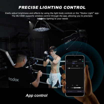 Godox ML100Bi 120W LED Video Light with Battery Grip, 2800K-6500K Bi-Color Continuous Output LED Video Light for Filming, Live Streaming and Video and Studio Photography