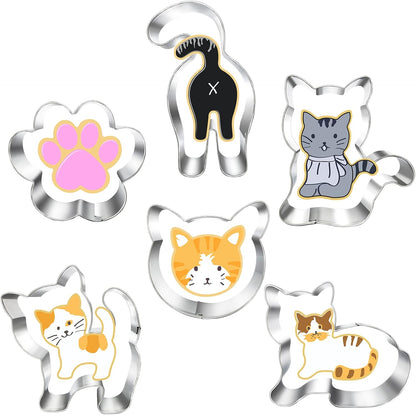 Kitty Cat Cookie Cutter Set, 6 Piece Cat Face, Kitty Butt, Paw and Cute Shapes for Themed Party