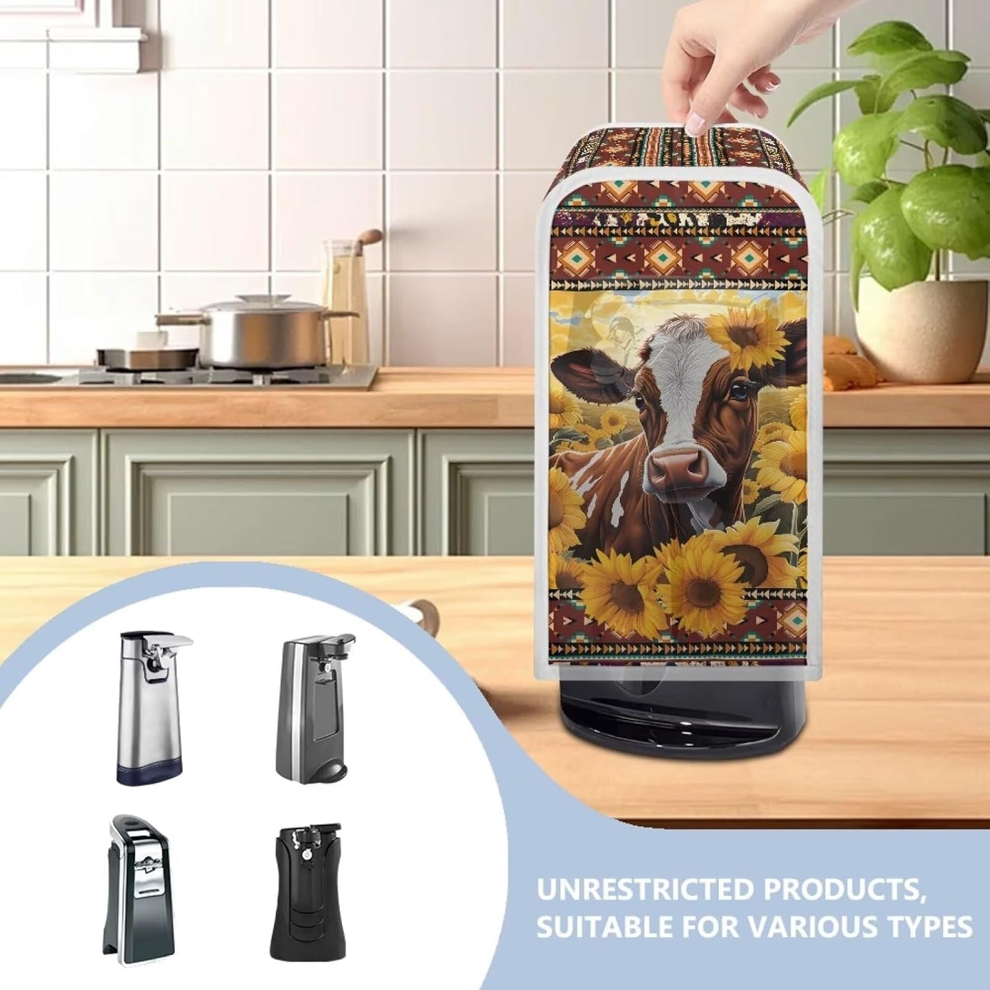 Electric Can Opener Cover, Kitchen Appliance Dust Protection, Machine Washable Can Covers - Aztec Sunflower