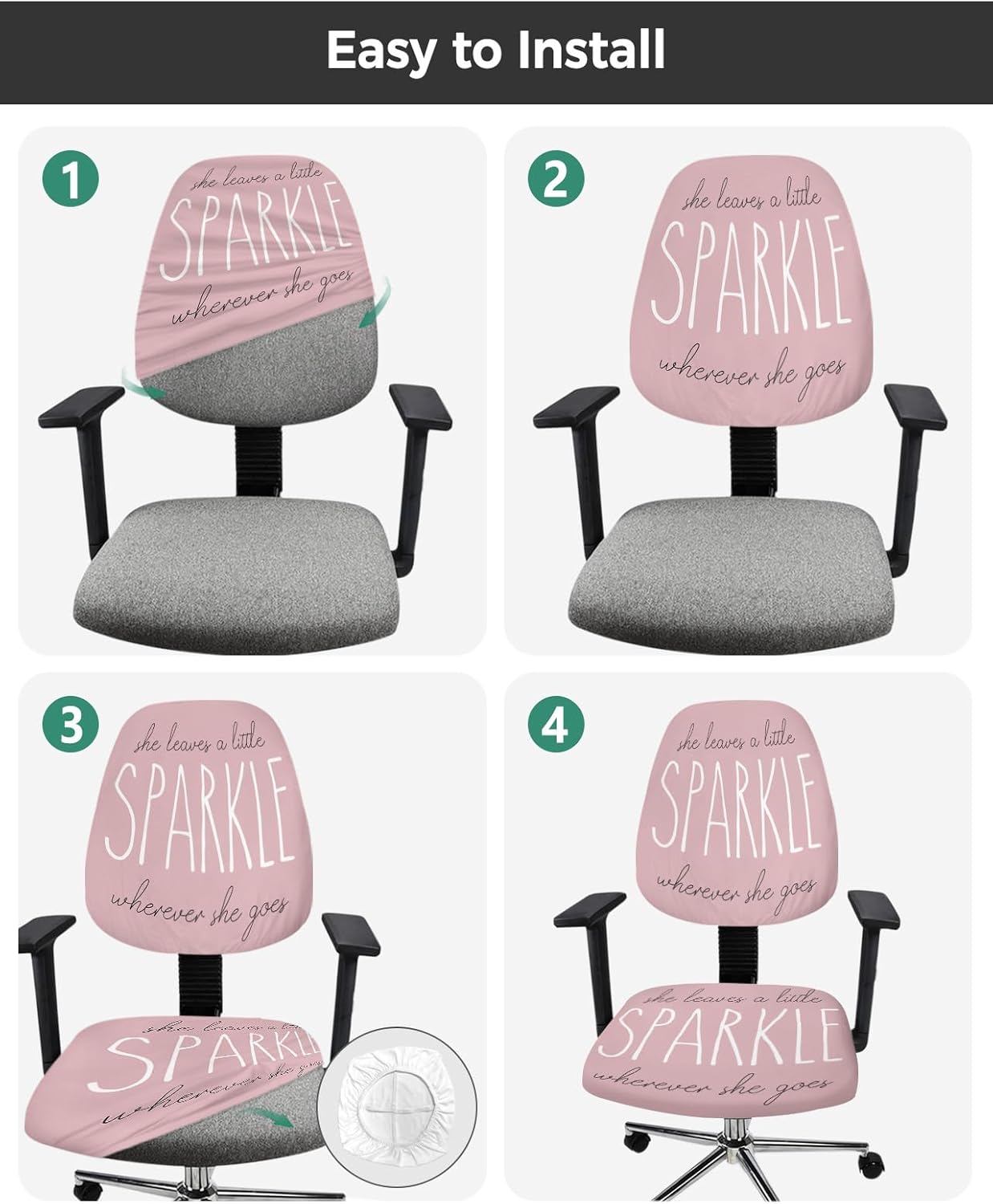 Sparkle Positive Energy Text Office Chair Cover, Stretch Elastic Universal Computer Chair Covers, Pink Background
