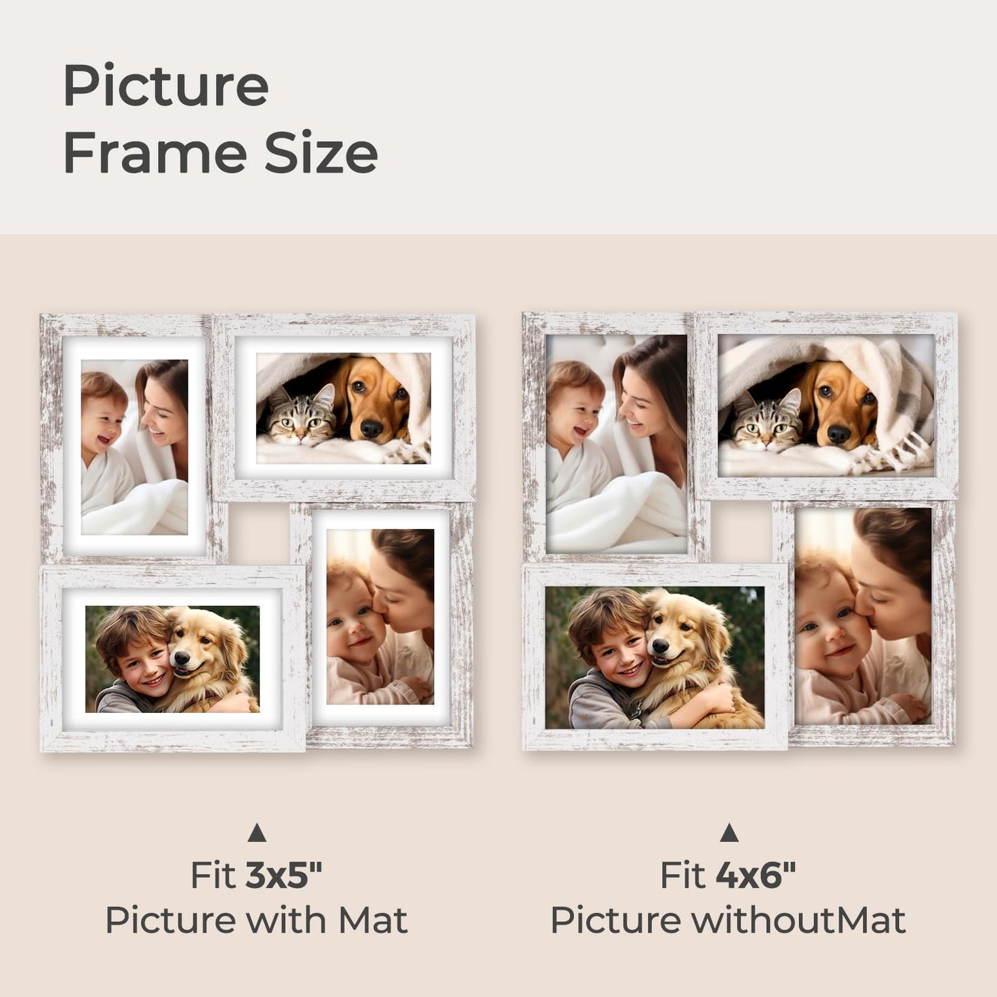 TWING 4x6 Collage Picture Frames White, Rustic Family Collage Picture Frames Wall Decor, Ideal Gift for Valentine's Day/Mother's Day, Wall Hanging or Tabletop