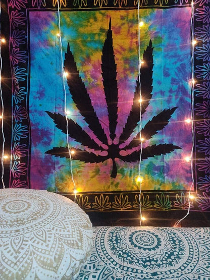 ICC Weed Tapestry, Marijuana Wall Hanging, Cannabis Hippie Decor, Small Hippie Rasta Ganja Tapestries