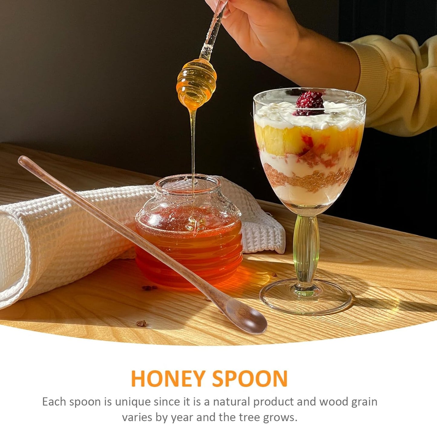 Operitacx 4 Pcs Long Handle Wooden Mixing Spoons, Bulk Wooden Spoons for Honey, Mixing, Stirring, Cooking