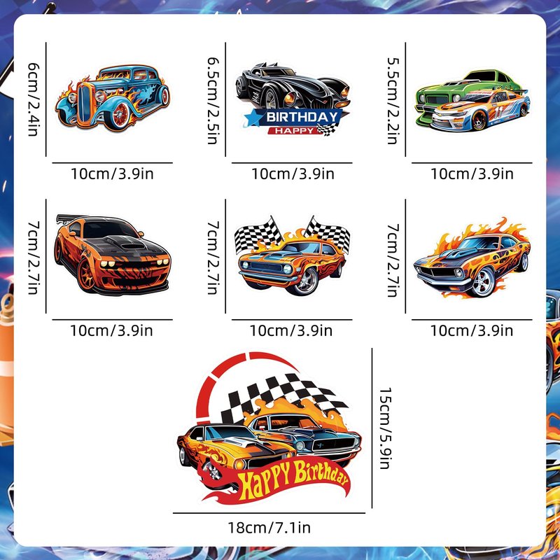 Hot Car Birthday Decorations Tableware 104Pcs Blue Car Themed Party Supplies Include Banner Balloons Plates Napkins Cups Tablecloth Cupcake Toppers and Cake Topper for Birthday Party Decor Sever 20