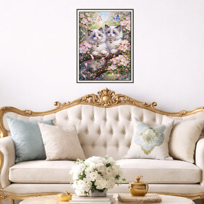 IOHEFY Cute Twin Kittens Diamond Painting 12 x 16 Inch Full Drill Acrylic Diamond Art DIY Crystal Rhinestone Cat Floral Butterfly Artwork Nano Pearlescent Canvas Wall Decor Gift