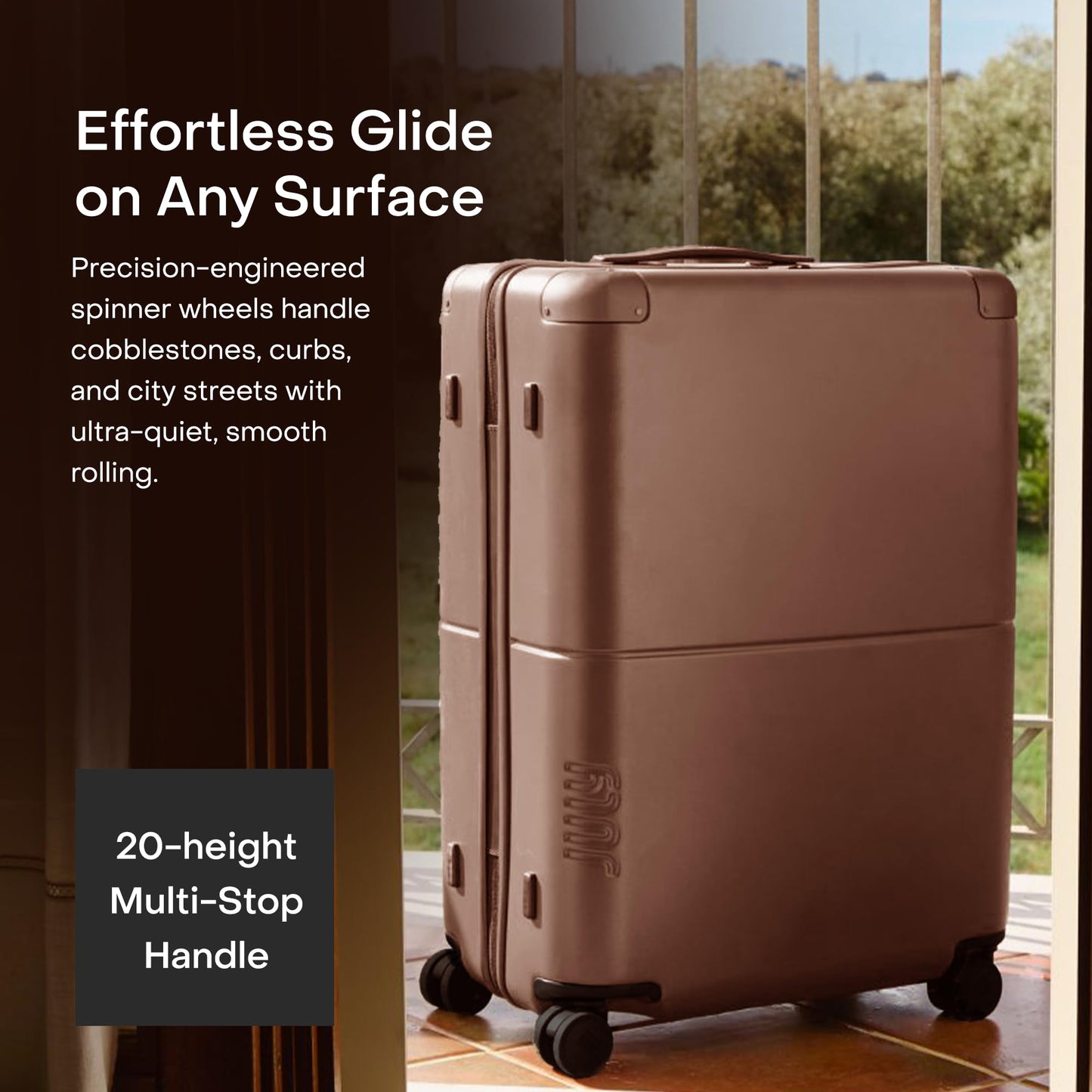 July Checked Plus with CaseSafe - 28.75" Built in Tracking, Airline Approved Check In Luggage with Wheels, Rolling Suitcase for Men & Women - Silent Spinner Wheels, Y-Strap - Dark Brown