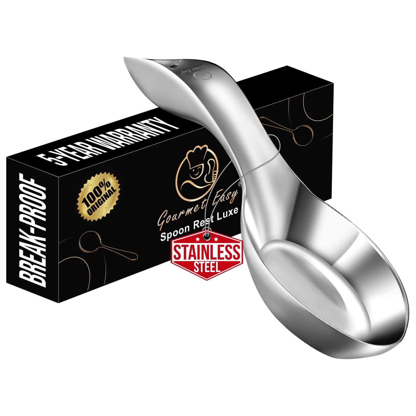 Break-Proof Kitchen Spoon Rest for Stove Top – Premium Stainless Steel Spoon Holder for Kitchen Counter – Mirror-Polished, Heavy-Duty with a Luxury Look – Dishwasher Safe & 5-Year Warranty