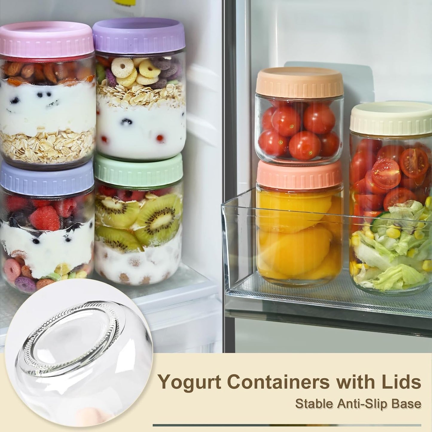 24oz 9 Pack Overnight Oats Containers with Lids, Wide Mouth Mason Jars with Lids, Glass Jars with Airtight lid for Chia