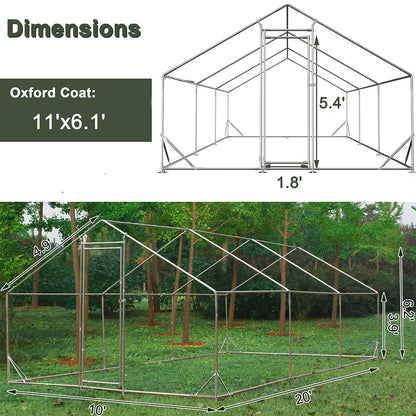 IDEALHOUSE Large Metal Chicken Coop, Walk-in Poultry Cage, 10 x 20 ft Outdoor Chicken Run Pen, Steel Frame, Waterproof and UV Cover, Hex Wire Mesh, for Chickens Ducks Rabbits