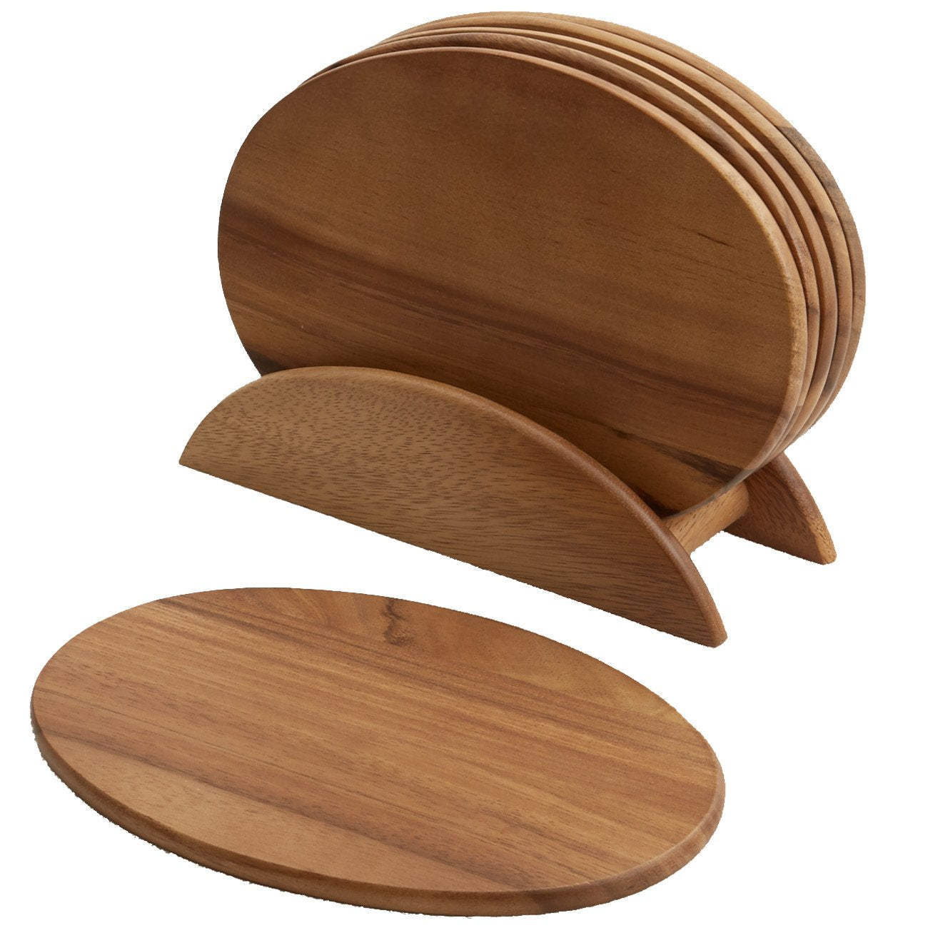 6 Acacia Wood Serving Boards with Stand, Perfect for Serving, Sushi, Cheese, Hors d'oeuvre, Charcuterie, Sandwiches by Woodard & Charles, 7 Piece Set, 9 1/2" x 6 1/2" ★★PACK OF 10★★