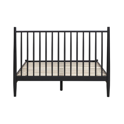NTC Inno Wooden Bed Frame with Headboard, Solid Oak and Rubber Wood Foundation with Silent Slats and Wood Central Supports, 1000 Lb Capacity, Effortless Assembly, King - Burnt Black