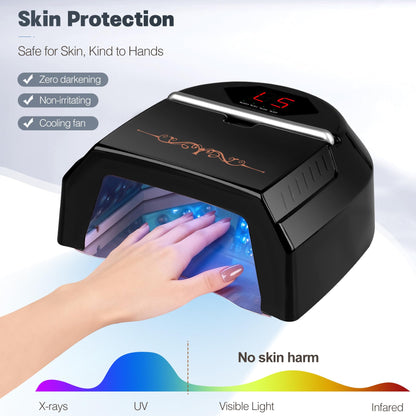 HoMove UV LED Nail Lamp Professional, 72W Cordless Nails Lamp with Fan, LED Light for Gel Nails, Nail Dryer with 45 Beads, Perfect for Salon Manicure, Pedicure(Black)