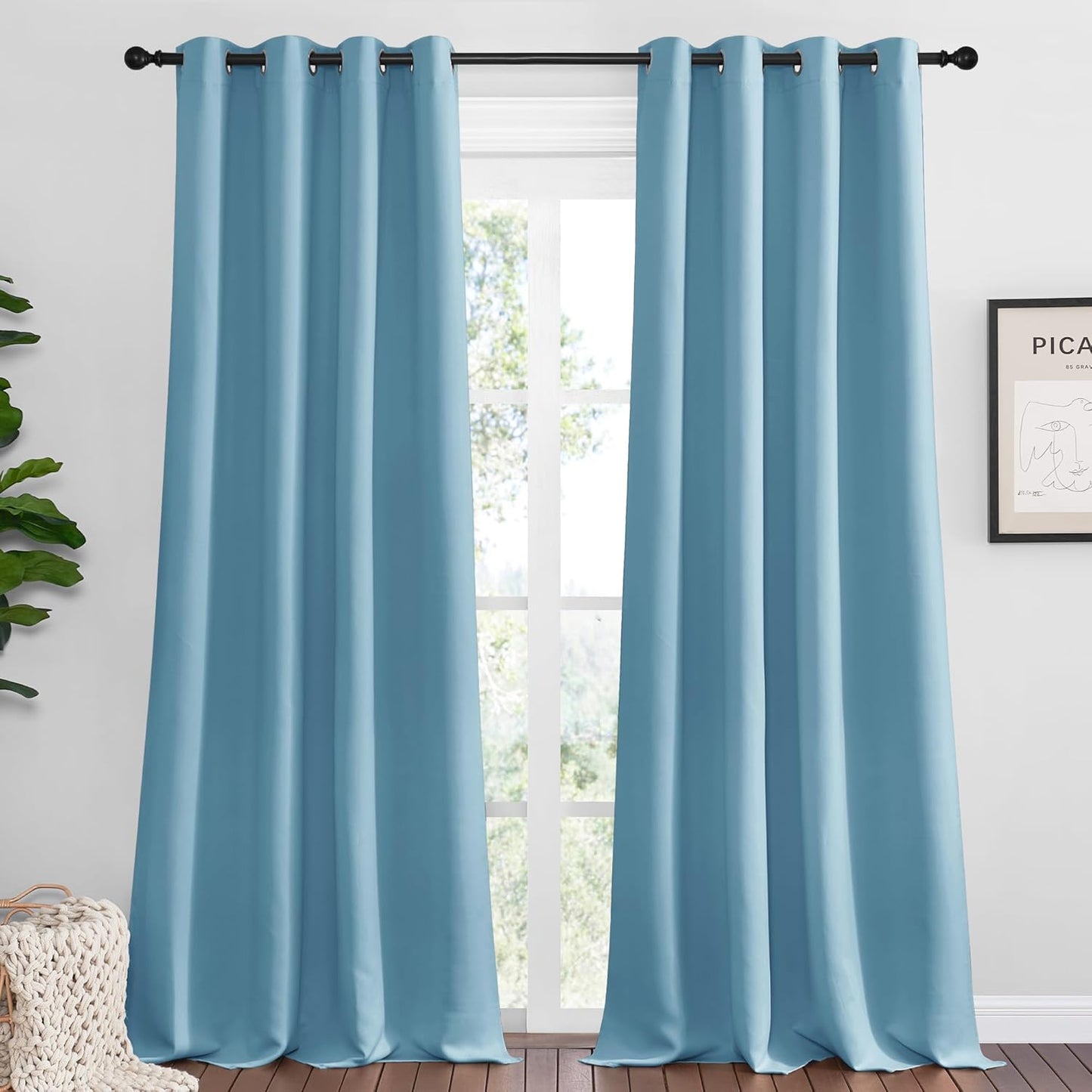 NICETOWN Teal Blue Blackout Curtains - Thermal Insulated 102" Long Drapes | 2 Panels, 55" Wide for Living Room