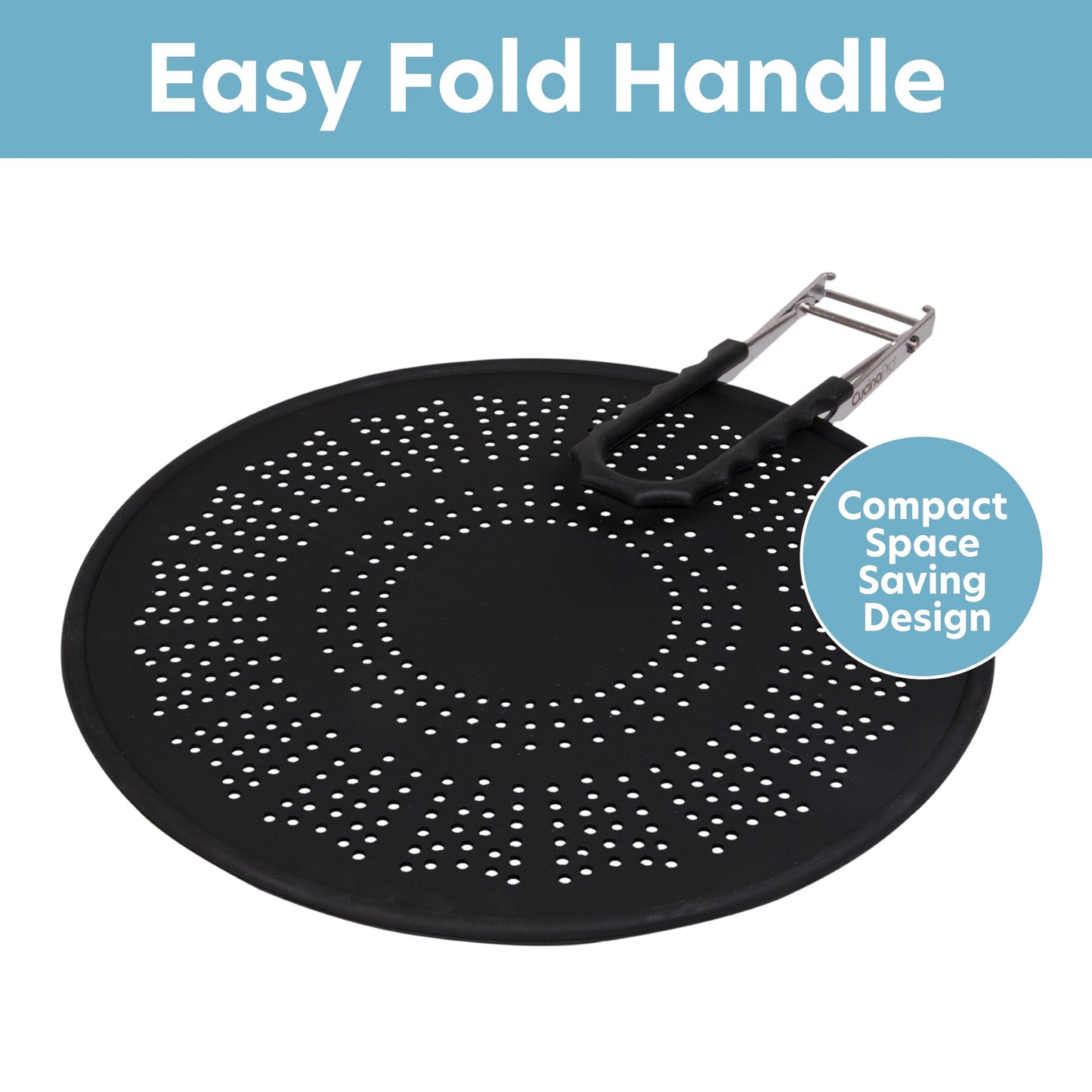 XL 11.5" Silicone Splatter Screen Shield- Multi Use Pan Cover with Foldable Handle & Built in Water Strainer- Protect from Oil, Grease with Shield Guard- Fits Most Kitchen Frying Pans, Heat Resistant