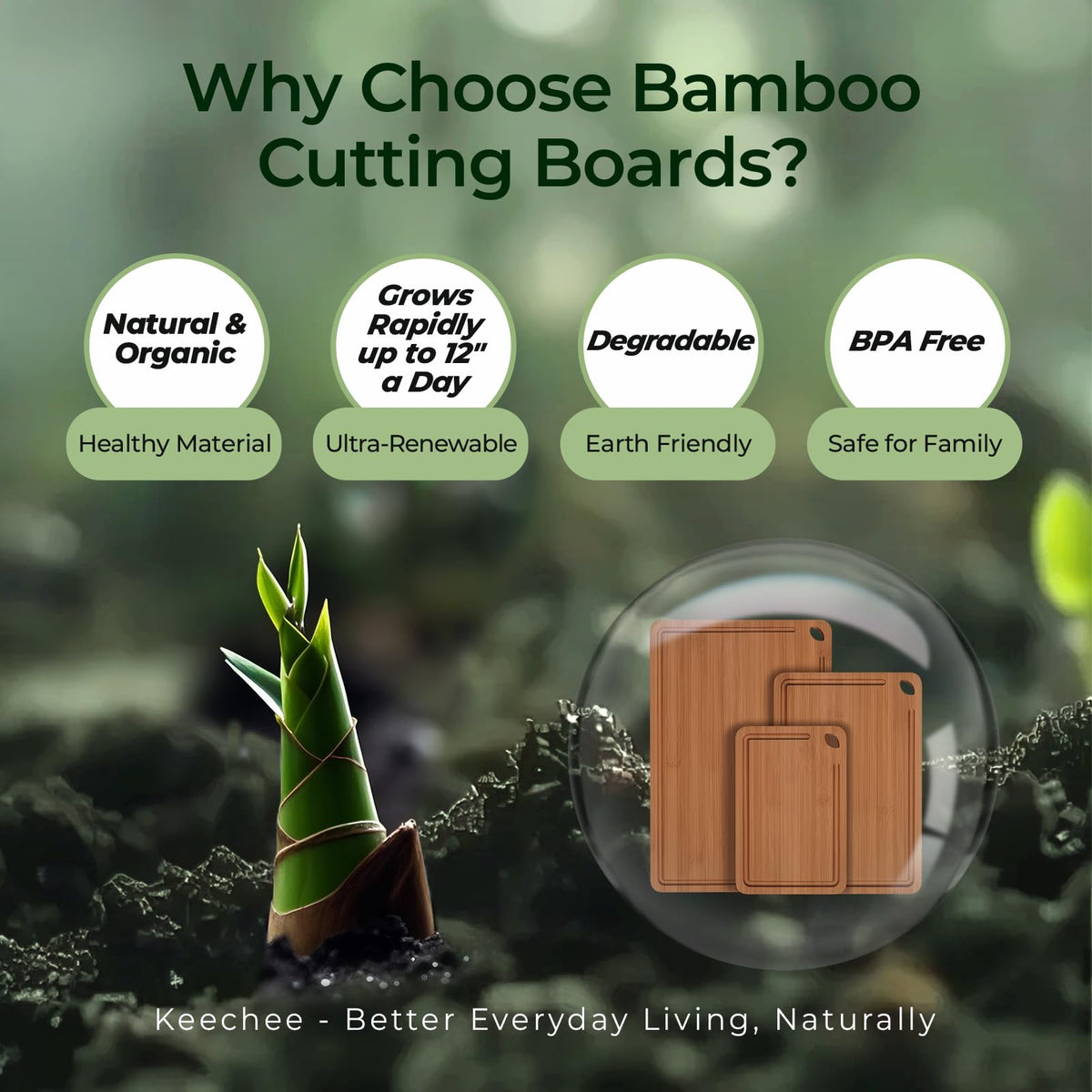 Keechee Bamboo Cutting Board, Durable Wood Cutting Boards for Kitchen with Deep Juice Grooves & Built-in Handles, Ideal Charcuterie & Chopping for Meat, Vegetables and Fruits Ideal Kitchen Gifts