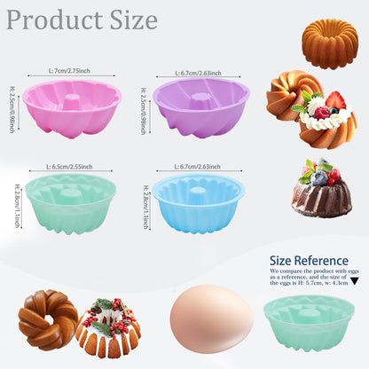 Tongjude 48 Pieces Donut Mold, 2.75" Diameter 0.98" Deep Mini Reusable Baking Cups, Non-Stick, 4 Shape Silicone Molds, Heat Resistant Bakeware for Bagel, Muffin, Jello and Cake Baking