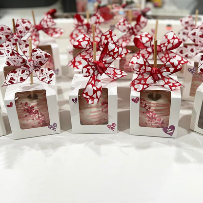 Frcctre 50 Pack White Kraft Candy Apple Boxes with Holes and Sticks, 4" x 4" x 4" Caramel Apple Box Gift Boxes Favor Boxes with Clear Window for Wedding Christmas Baby Shower Party Accessories