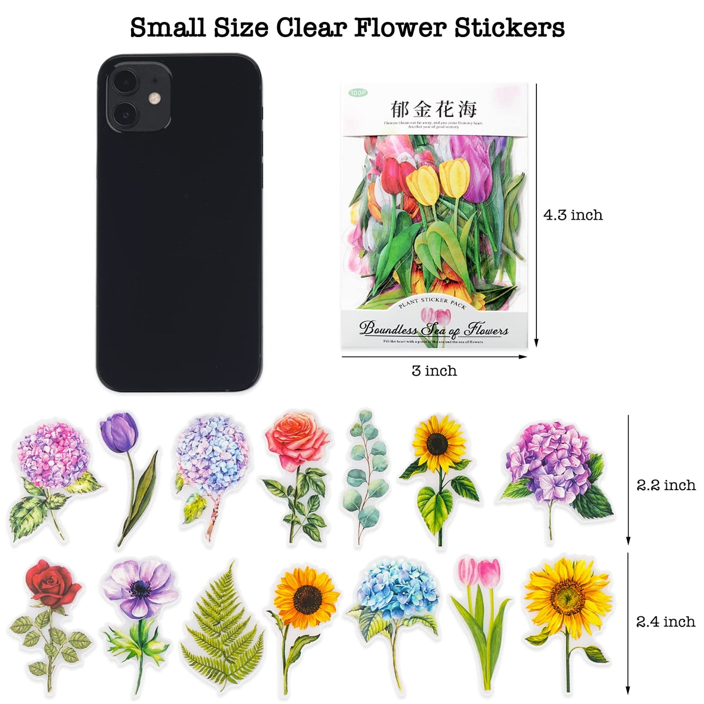Knaid 600 Pieces Clear Flower Stickers Set, Transparent Floral Botanical Aesthetic Journaling Stickers for Nature Scrapbook Supplies Card Making Junk Journal Bullet Journal Planner