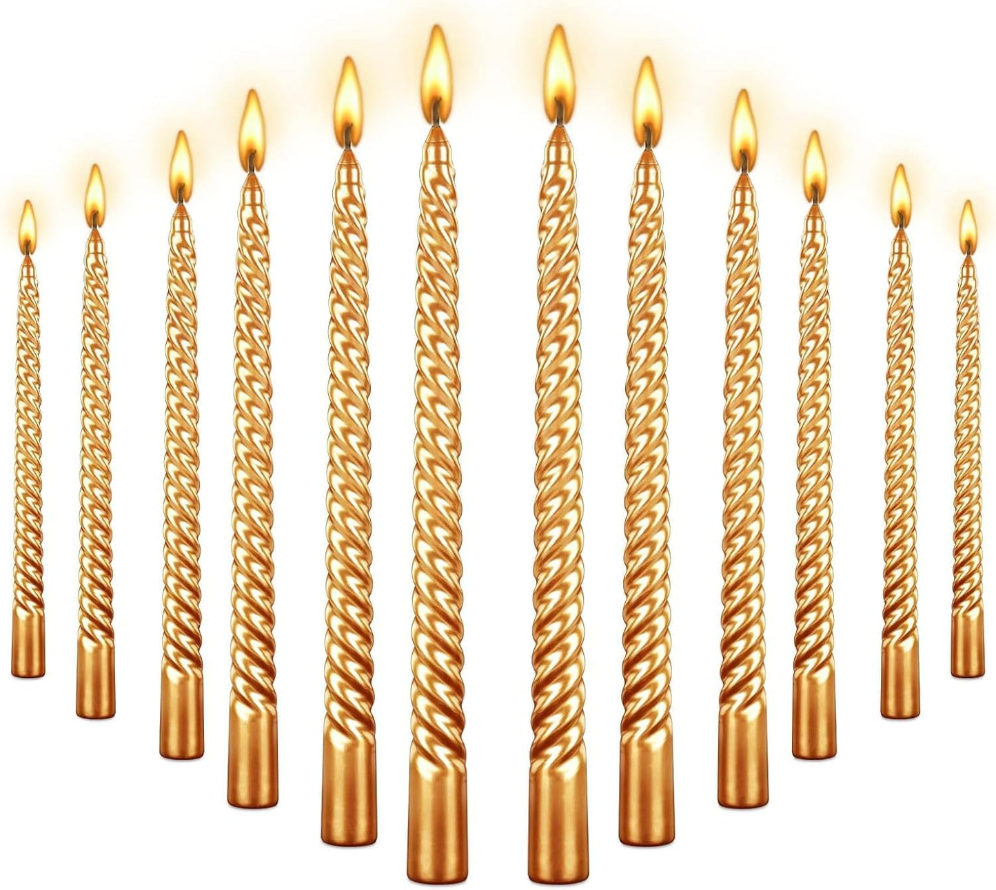 10 Inch Taper Candle Set of 12 - Long Burning Tapered Candles for Dinner Party, Wedding, Halloween (Gold)