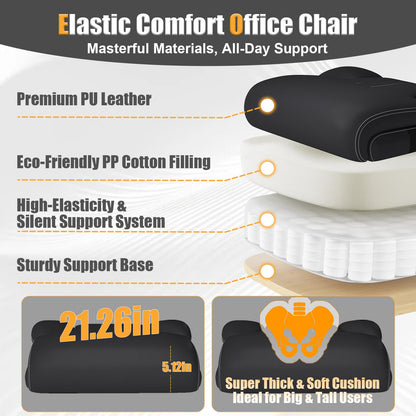 Ergonomic Leather Office Chair with Adjustable Lumbar Support, Flip-Up Armrests Desk Computer Chair, Swivel PC Chair with Rocking Function