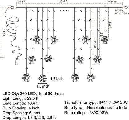 weillsnow 360 LED Icicle Christmas Lights, 29.5ft, 72 Drops, Waterproof, Multi-Colored, Model HB-360BCOI