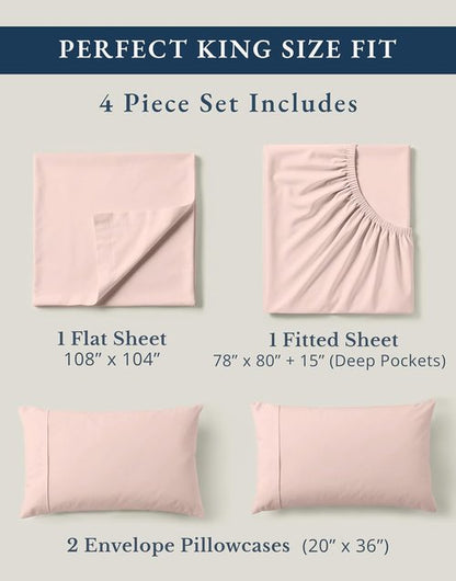LANE LINEN King Size Sheets Set - 100% Organic Cotton, Soft Percale, Machine Washable, Eco-Friendly - Sepia Rose