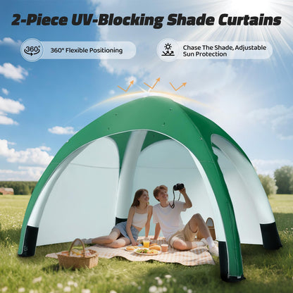 GR8FUN Inflatable Canopy Tent 10x10Ft Green, 2 Removable Sun Curtains & Air Pump Included, Portable Airtight Sun Shelter Canopy for Outdoor Events, Trade Shows and Promotions