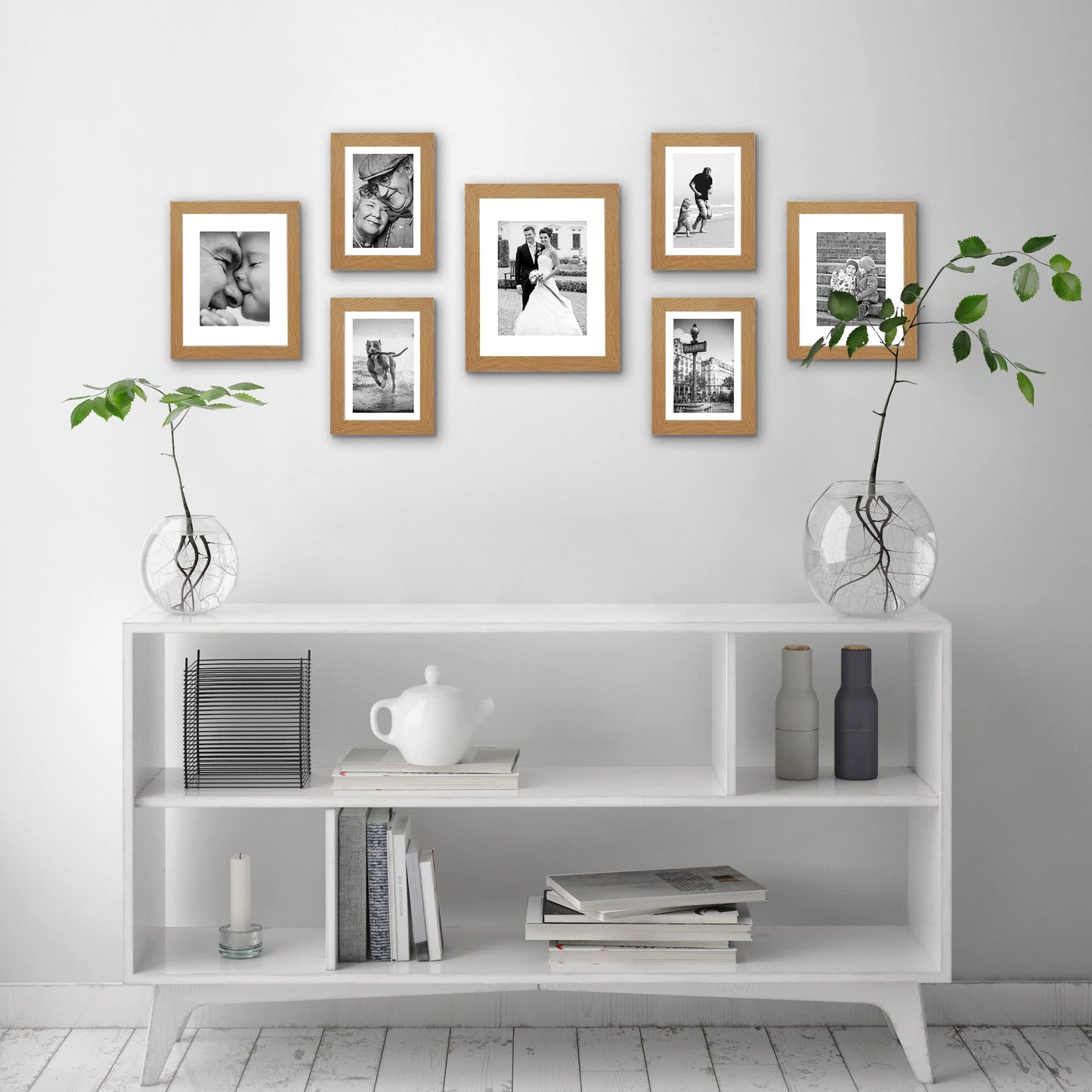 Americanflat Set of 7 Picture Frames with Shatter-Resistant Glass - Gallery Wall Frame Set with One 11x14, Two 8x10 and Four 5x7 Frames - Signature Collection - Dark Oak