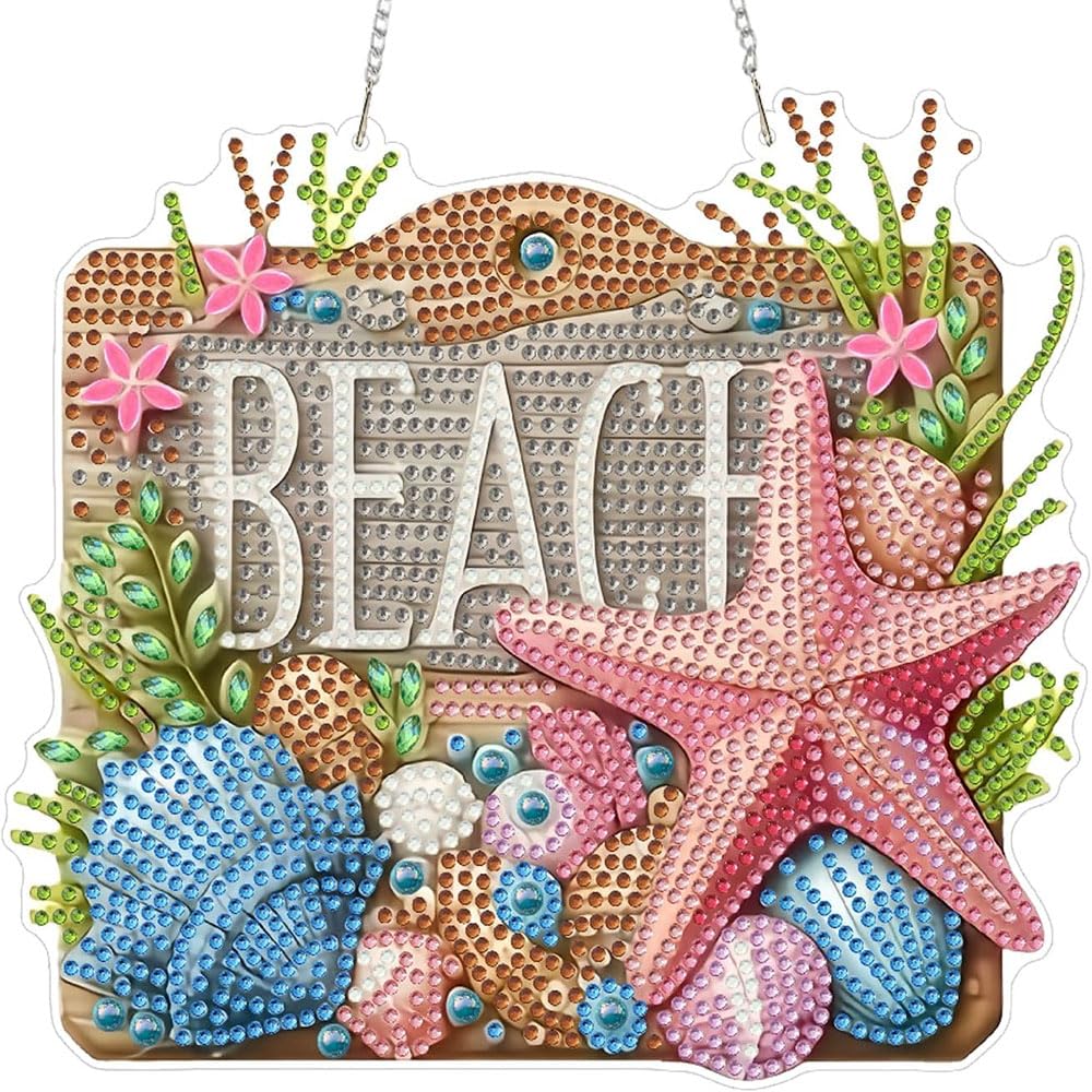 LPDJITO Hanging Diamonds Art kit for Adult,Beach Pendant Diamonds Painting Art Kit, Acrylic Diamonds Painting Board Kit Ornament, Special Crystal Diamond Hanging Ornament